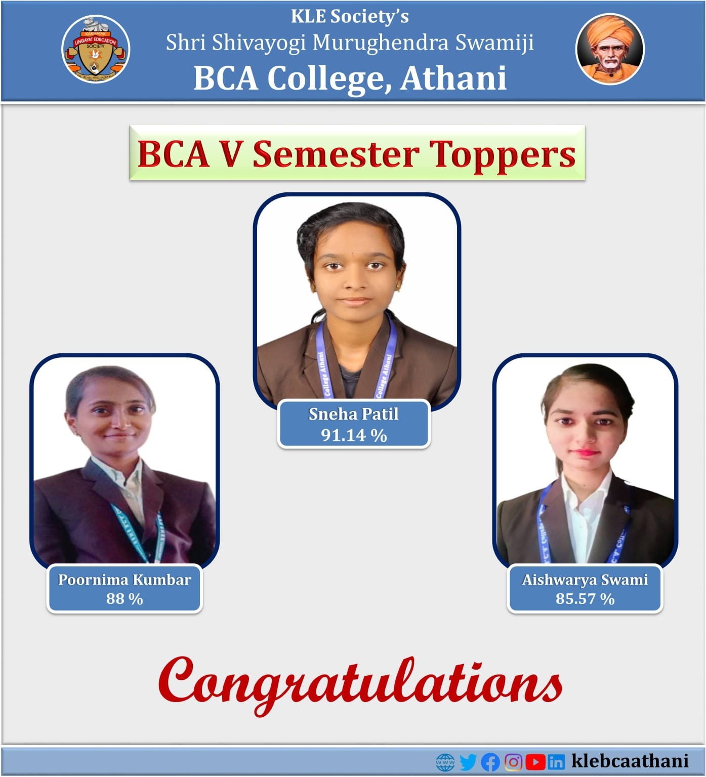 BCA-V Sem Toppers 2021-22