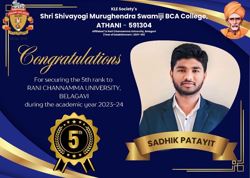 Congratulations to Sadhik Patayit for securing the 5th rank to RCU during the academic year 2023-24